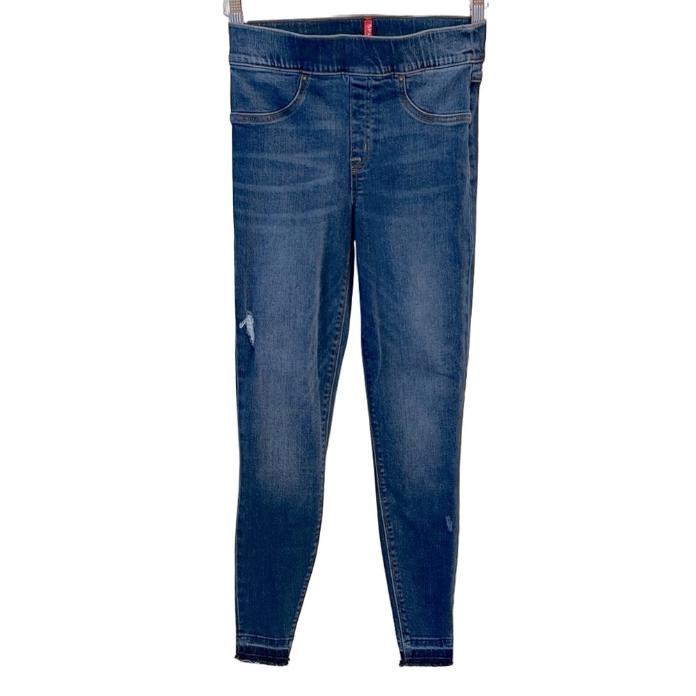 Spanx Distressed Pull On Stretch Denim Legging Jeans Medium Wash Size Small - Picture 1 of 15